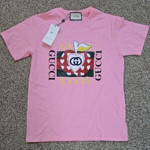 G G Pink Tee with Heart Apple Design Sz XL